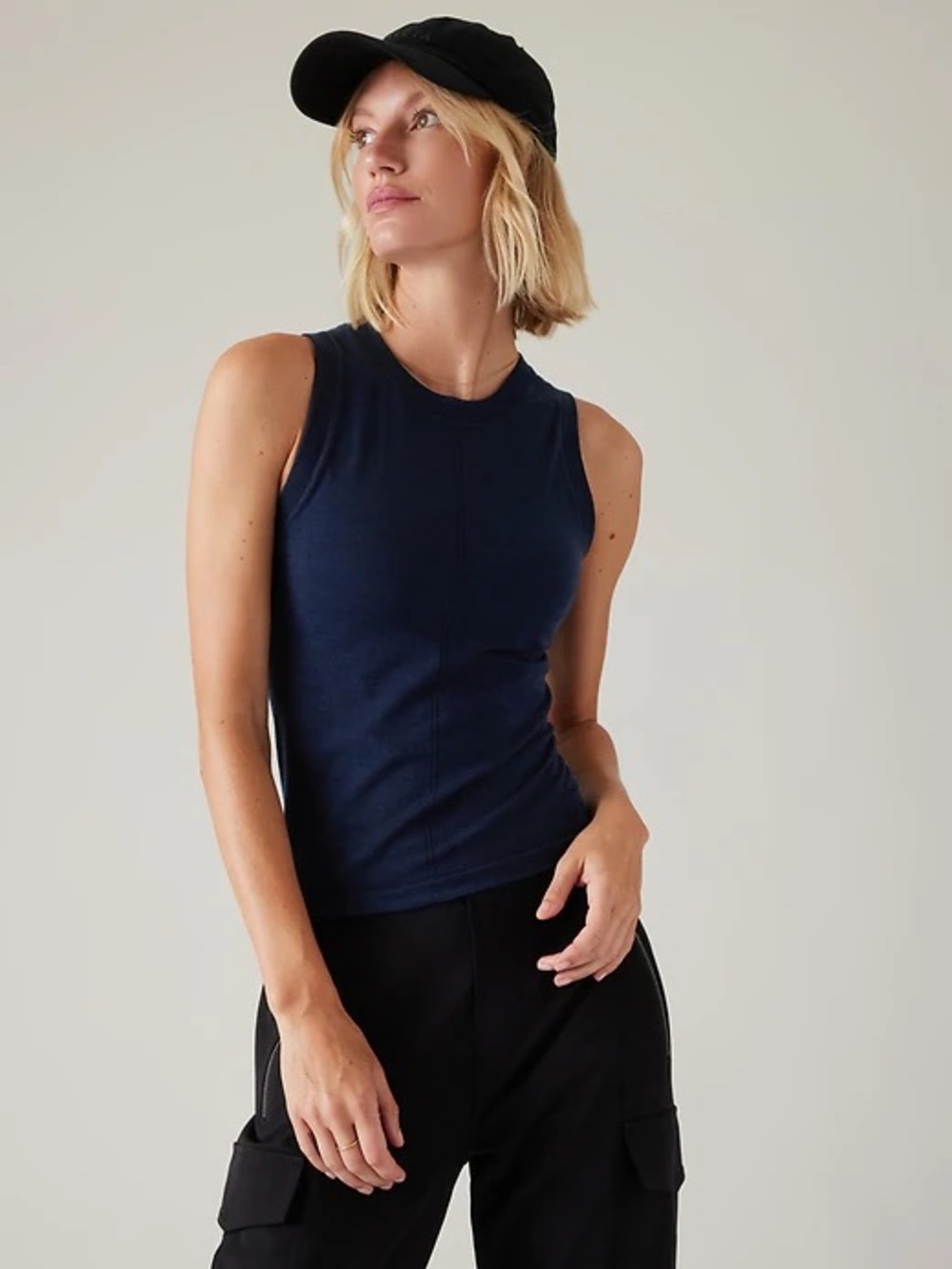 Athleta Ascent Seamless Tank Top Merino Wool Blend Navy